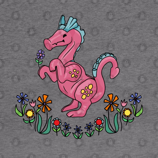 Happy Little Pink Dragon Smelling Flowers by Slightly Unhinged